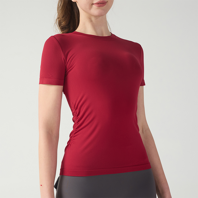 Sports Short Sleeves with Slim Fit Ruched Waist and Stretch Fabric