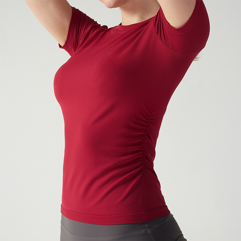 Sports Short Sleeves with Slim Fit Ruched Waist and Stretch Fabric