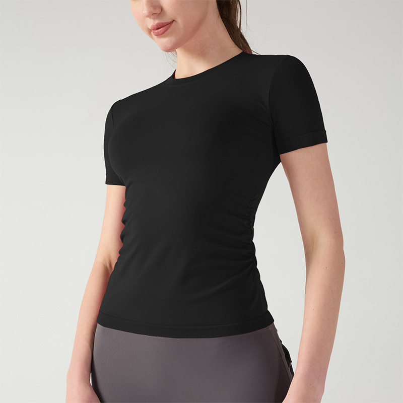 Sports Short Sleeves with Slim Fit Ruched Waist and Stretch Fabric