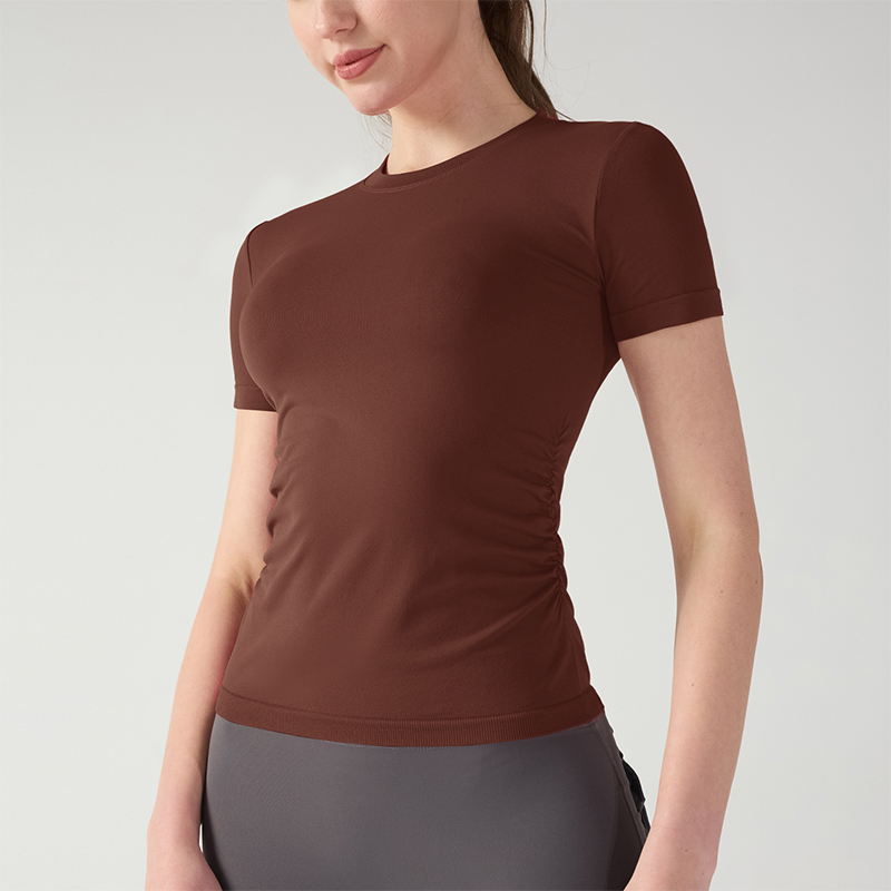 Sports Short Sleeves with Slim Fit Ruched Waist and Stretch Fabric