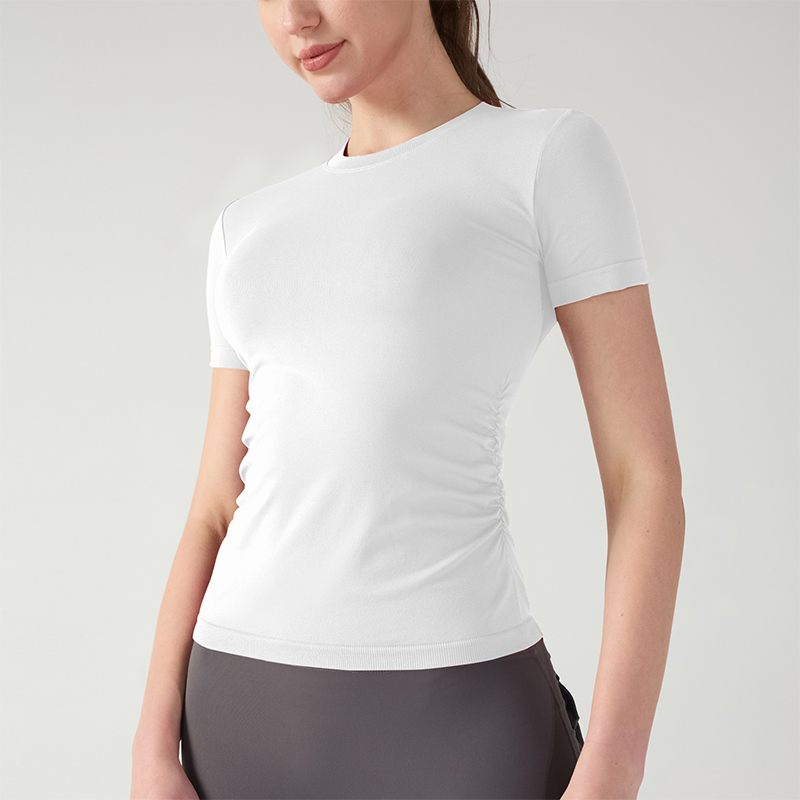 Sports Short Sleeves with Slim Fit Ruched Waist and Stretch Fabric