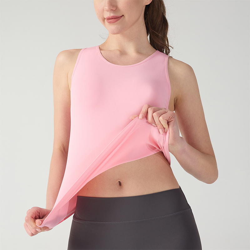 Pink Sleeveless Soft Sports Tops With Pleated Side Trims
