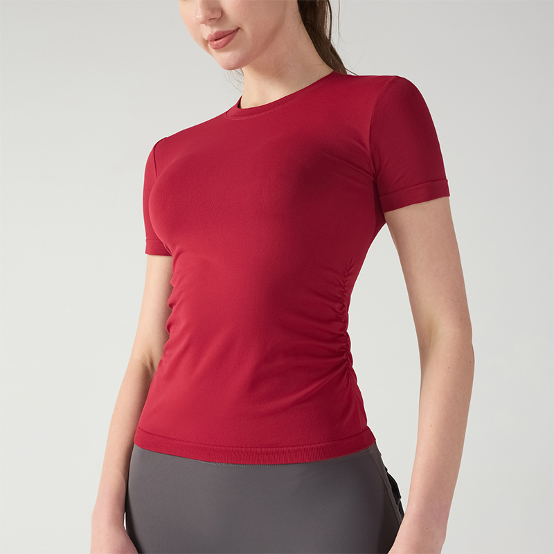 Sports Short Sleeves with Slim Fit Ruched Waist and Stretch Fabric