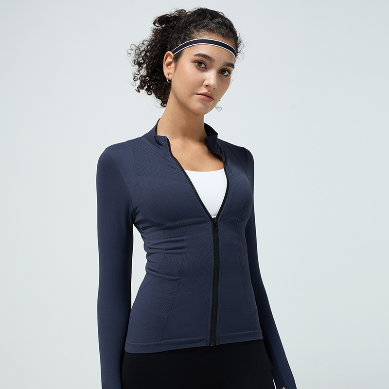 Autumn And Winter Dark Blue High Elastic Sports Long Sleeves
