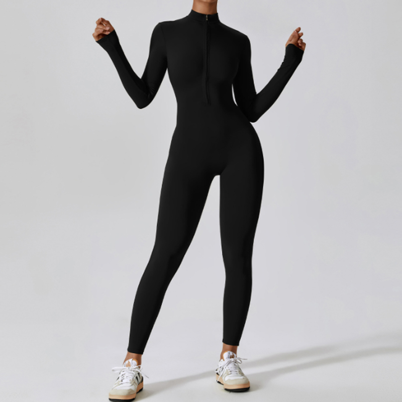 Adjustable Turtleneck Zipper Sports Yoga Jumpsuits