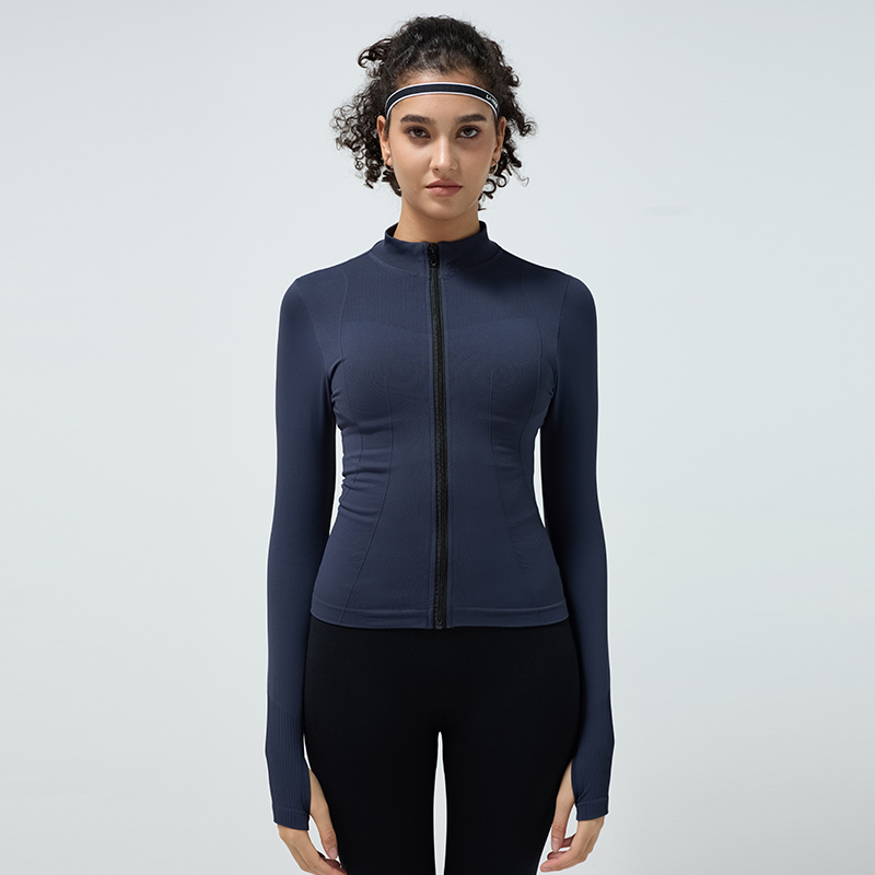 Autumn And Winter Dark Blue High Elastic Sports Long Sleeves