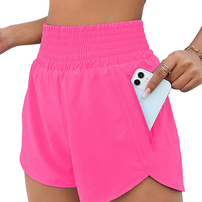 Women's Pink High-Waisted Athletic Shorts with Zipper Pocket